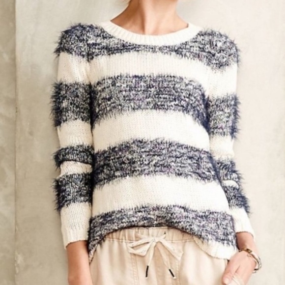 Anthropologie Tabitha cream and navy, striped knit, eyelash sweater - Picture 12 of 12